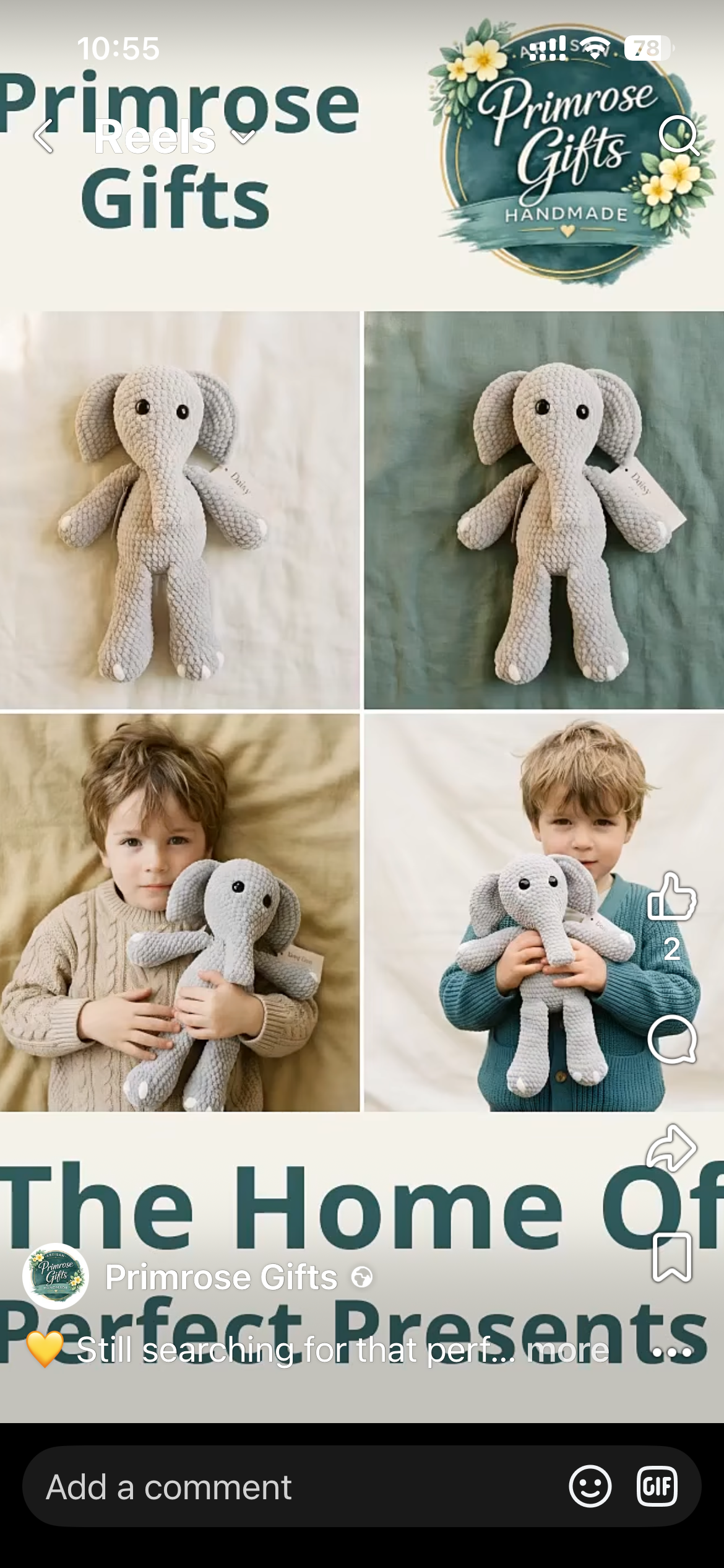 Primrose Gifts Facebook Reel — personalised elephant toy with child