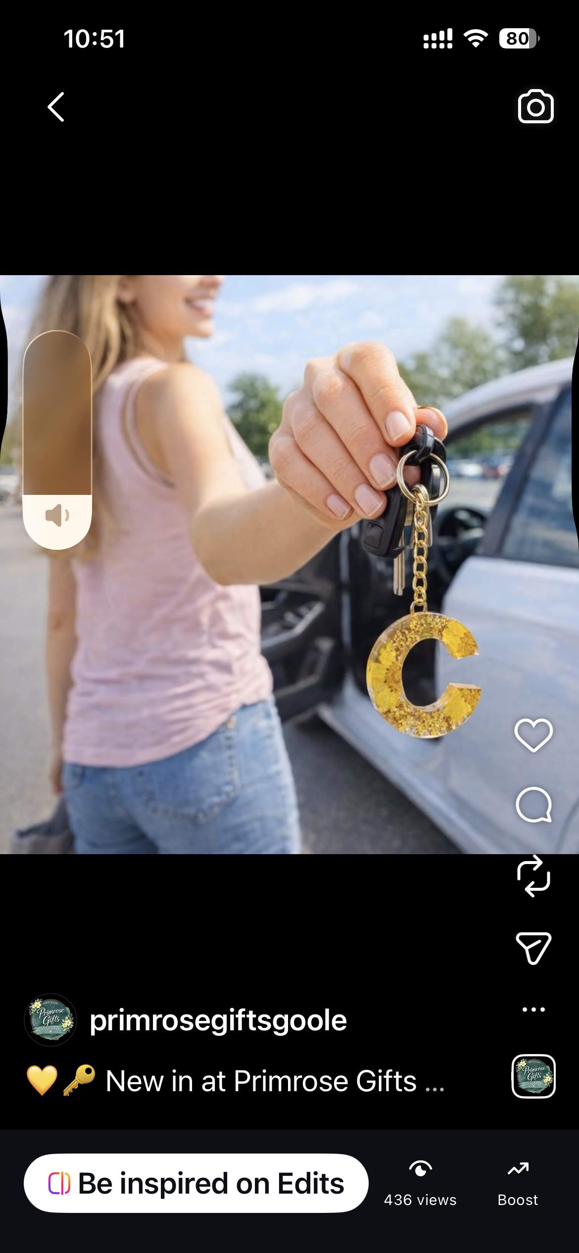 Primrose Gifts Instagram Reel — personalised gold letter keyring, 436 views